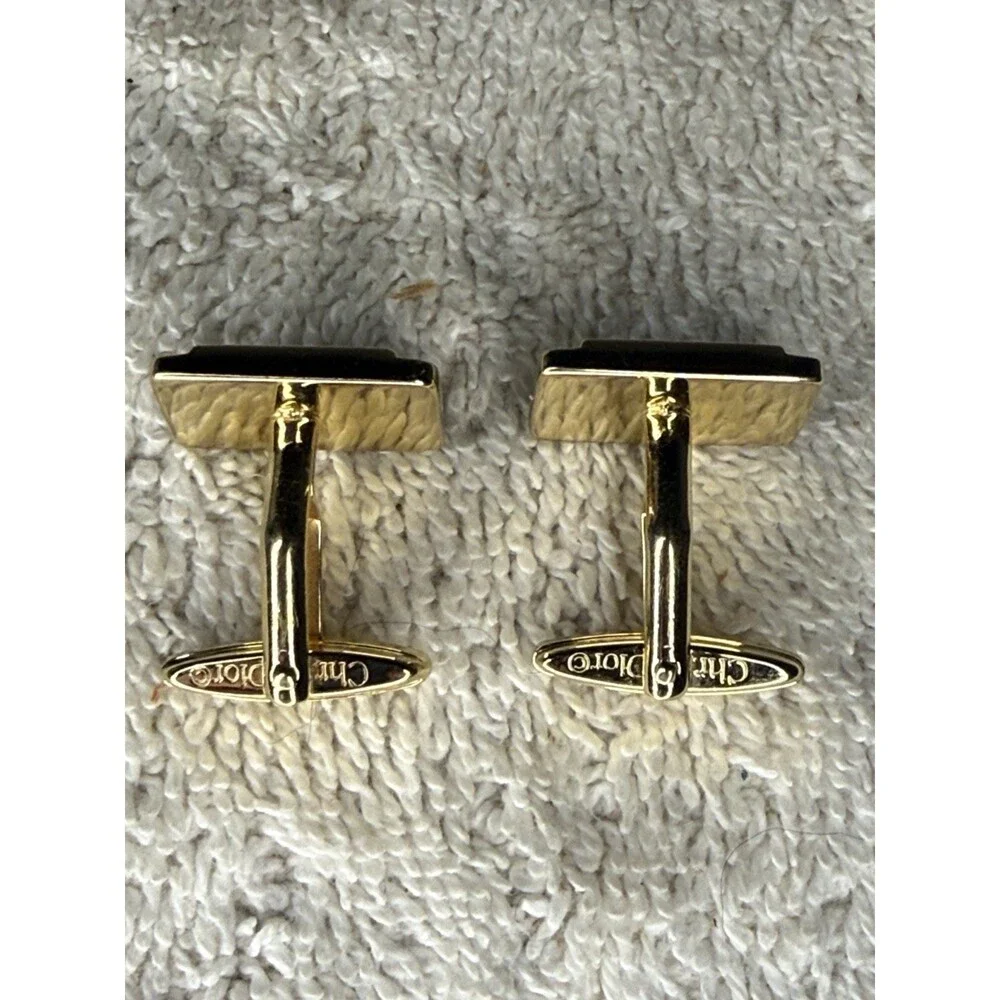 Christian Dior Gold Tone Logo Cufflinks 1” Classic Formal